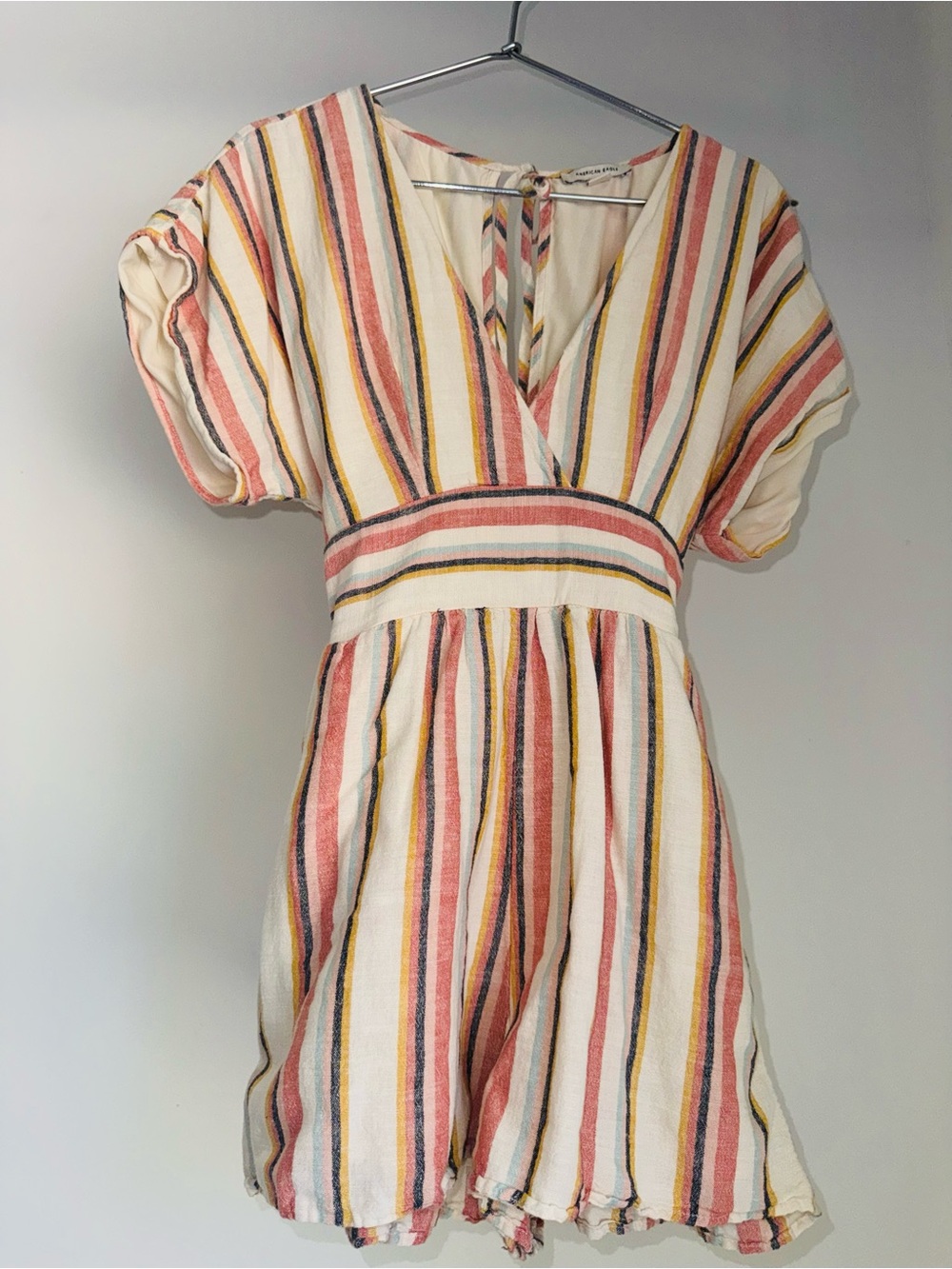 American Eagle Outfitters Cream Multi-Color Striped V-Neck Dress